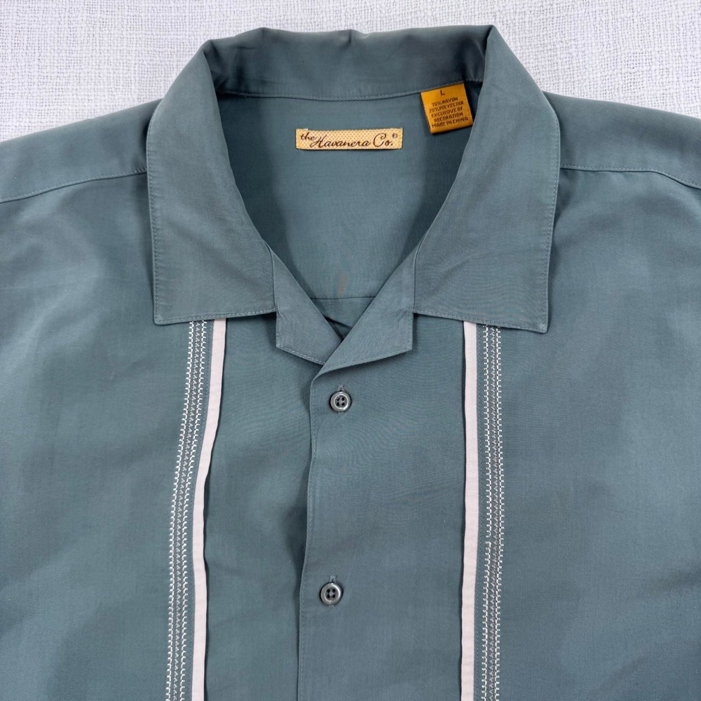 Havanera Co Mens Slate Green Embroidered Camp Shirt Short Sleeve Bowling Retro - Picture 2 of 9